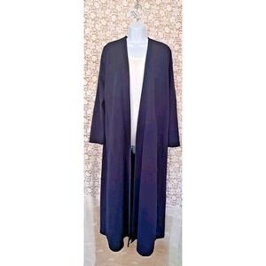 Women's Sz. M Navy Blue Long Open Front Cardigan Jacket Cover-Up Polyester Blend